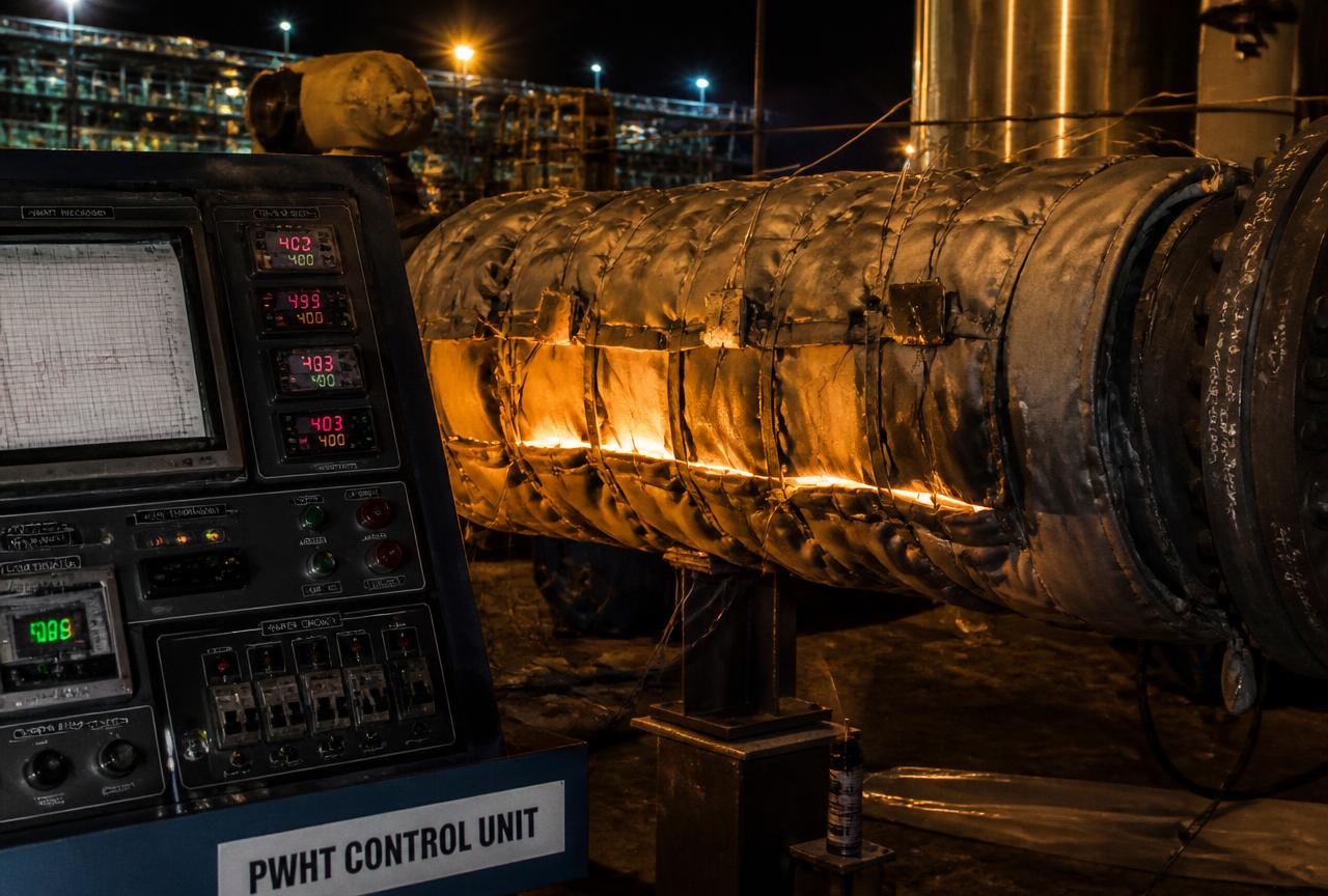 Ceramic heating pads and insulation installed on a pipe for post weld heat treatment